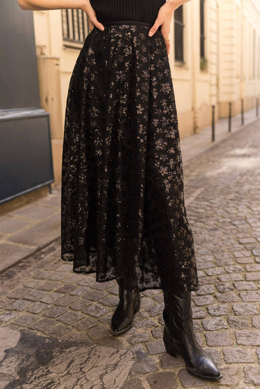 Choklate Paris Langer Paillettenrock mit Blumenmuster