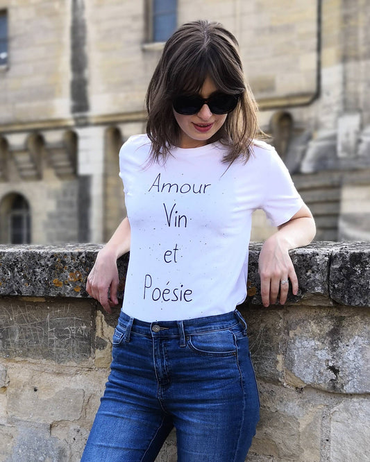 UNISEX T-Shirt "Amour Vin et Poésie" Schwarze Schrift