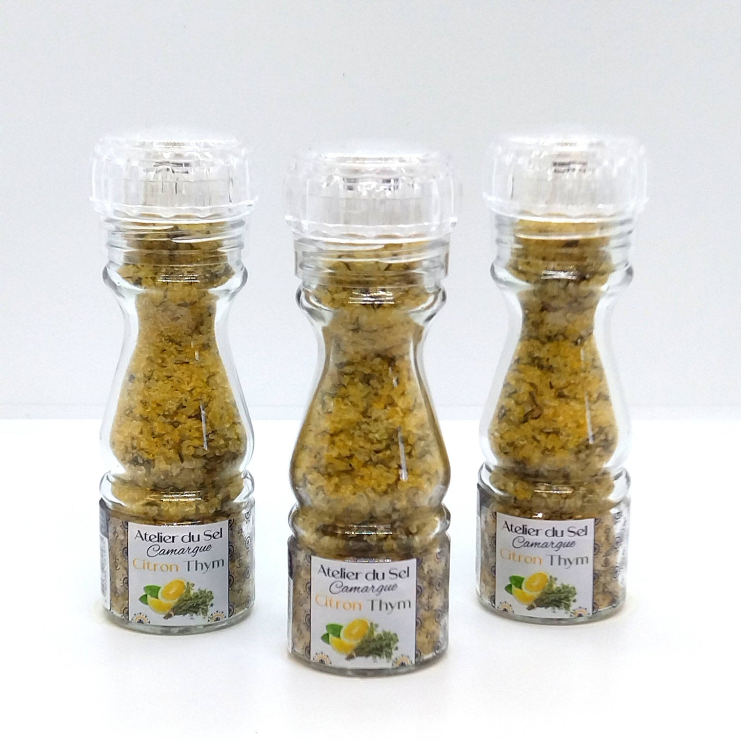 Atelier du Sel Camargue Citron Thym Mühle mit aromatischem Camargue-Salz für Fisch, Geflügel und Gemüsegerichte