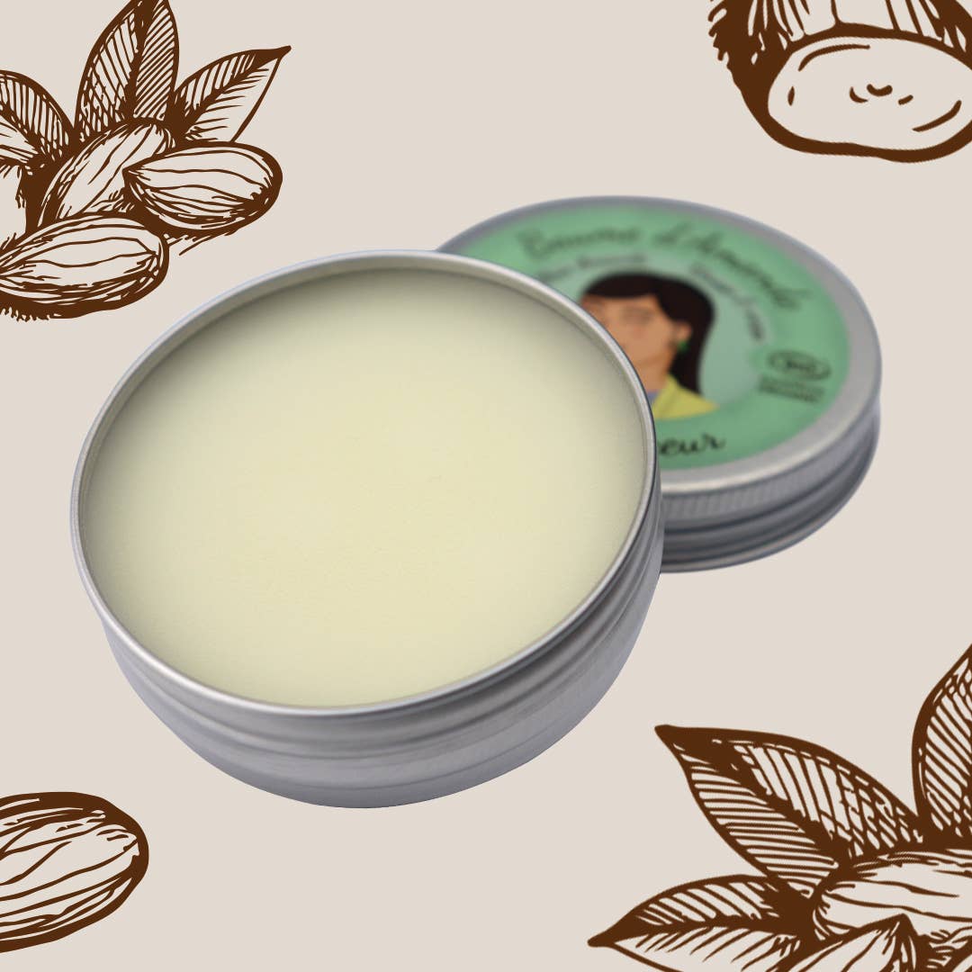 Oléanat Mandelbalsam geöffnet – cremige Textur für Gesicht, Lippen und Körper