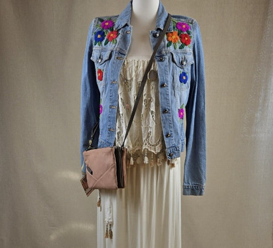 Sonnenhut von La Cotonnière frontal – kombiniert mit Boho-Kleid, Vintage-Jeansjacke & Tasche im Look der Woche