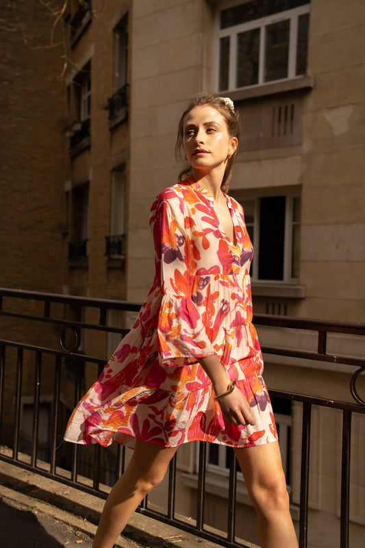 Kurzes Saint Tropez Sommerkleid in Orange und Pink