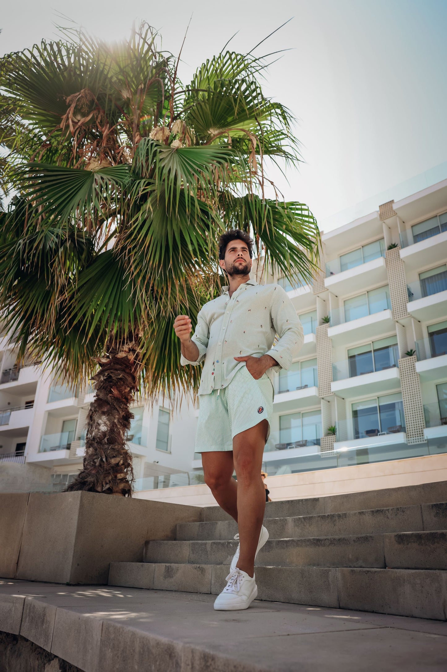 A Fish Named Fred Swimshort Seersucker Stripe Olive Green