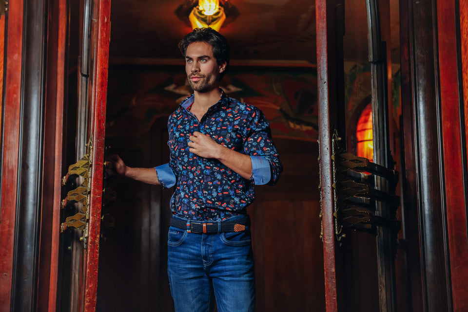 A Fish Named Fred Hemd Tattoo Rock & Roll Multi Color Blue