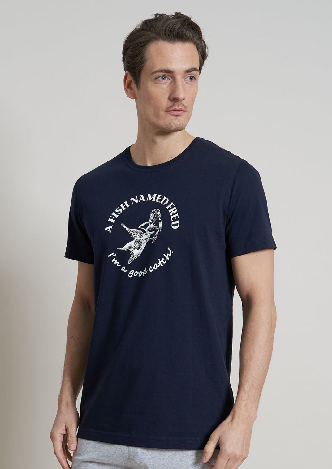 A Fish Named Fred Kurzarmshirt Rundhals Navi