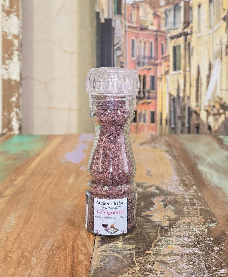 Atelier du Sel Camargue Le Vigneron Mühle – Meersalz mit Rotwein und Schalotten aus der Camargue in der Gewürzmühle