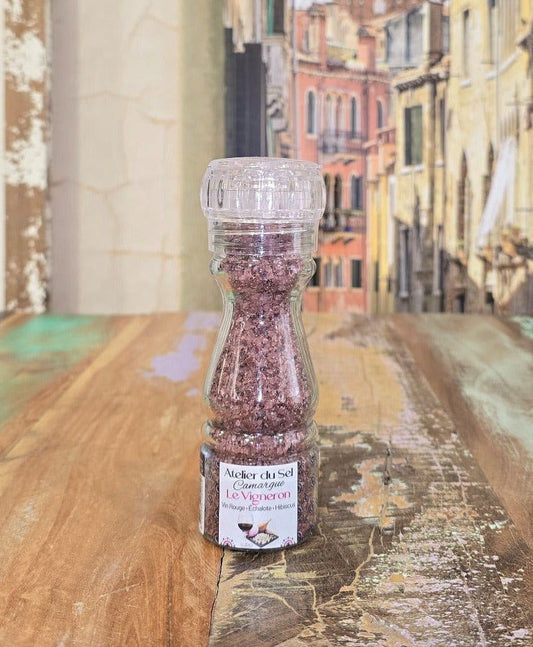 Atelier du Sel Camargue Le Vigneron Mühle – Meersalz mit Rotwein und Schalotten aus der Camargue in der Gewürzmühle