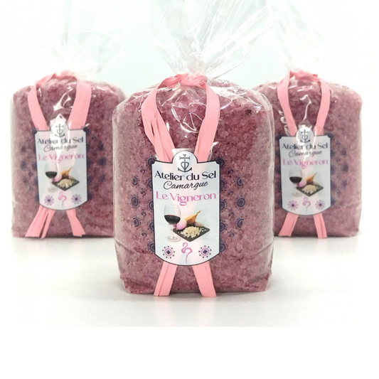 Atelier du Sel Camargue Le Vigneron Nachfüllpackung 300 g – aromatisiertes Camargue-Salz mit Rotwein und Schalotten