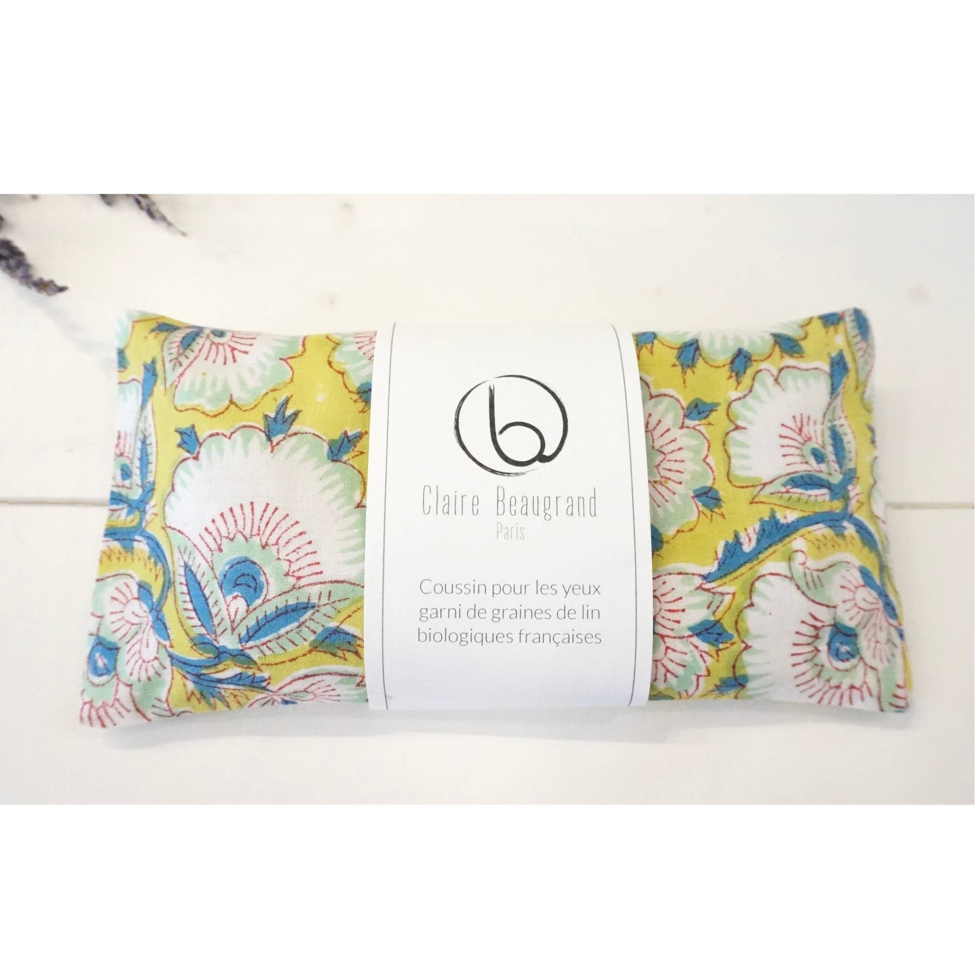 Bio Augenkissen mit französischen Leinsamen und abnehmbarem Baumwollbezug im floralen Muster Nr. 73. Handgefertigt und ideal für Entspannung, Meditation und kleine Auszeiten.