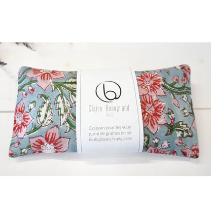Bio Augenkissen mit französischen Leinsamen und abnehmbarem Baumwollbezug im floralen Muster Nr. 74. Handgefertigt und ideal für Entspannung, Meditation und kleine Auszeiten.