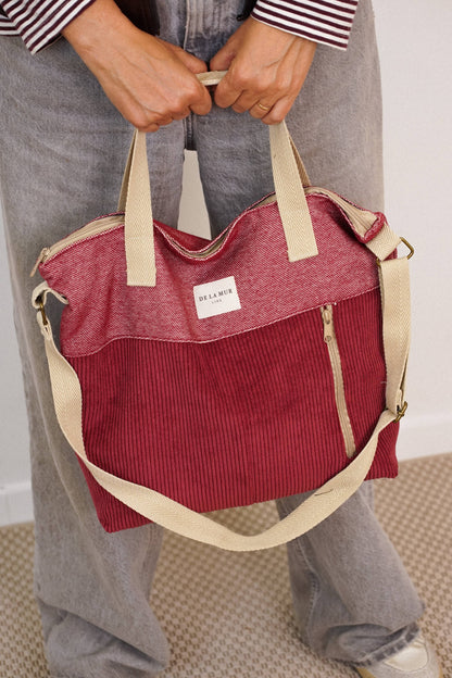 De La Mur Arde große Cord Schultertasche in Bordeaux