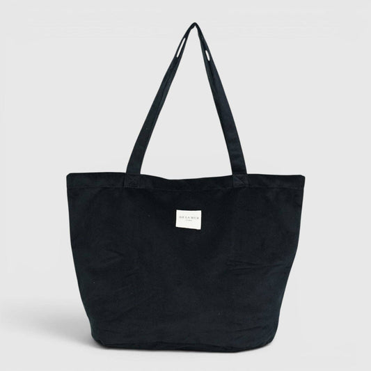 Großer schwarzer De La Mur Aza Shopper aus Samt mit langen Schulterhenkeln und Reißverschluss.