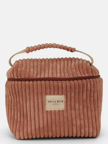 Große De La Mur Crêpe Kosmetiktasche aus rosa Cord mit Henkel und Reißverschluss
