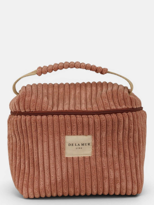 Große De La Mur Crêpe Kosmetiktasche aus rosa Cord mit Henkel und Reißverschluss

