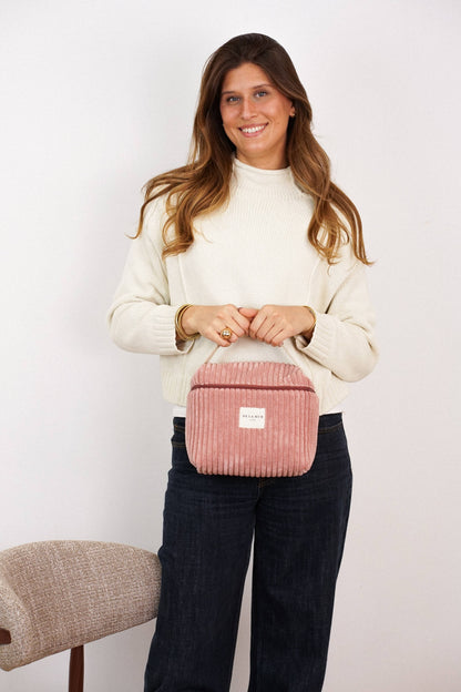 Große De La Mur Crêpe Kosmetiktasche aus rosa Cord