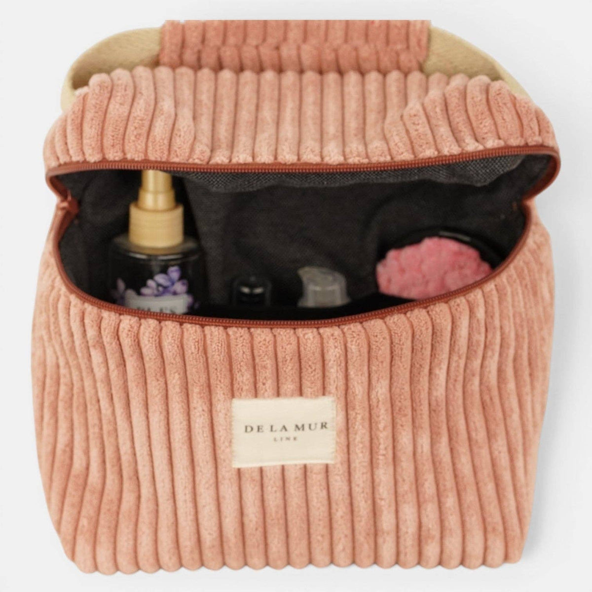 Große De La Mur Crêpe Kosmetiktasche aus rosa Cord