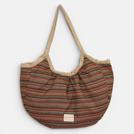 De La Mur Fron Paspeltasche aus mehrfarbigem geometrischem Jacquard mit beigefarbenen Schultergriffen
