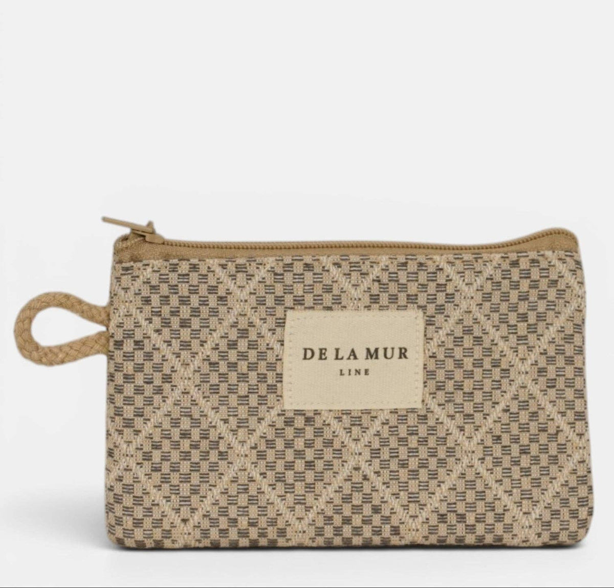 Kleine De La Mur Geldbörse Pant mit geometrischem Muster in Grau und Beige, Kordelschlaufe und Reißverschluss