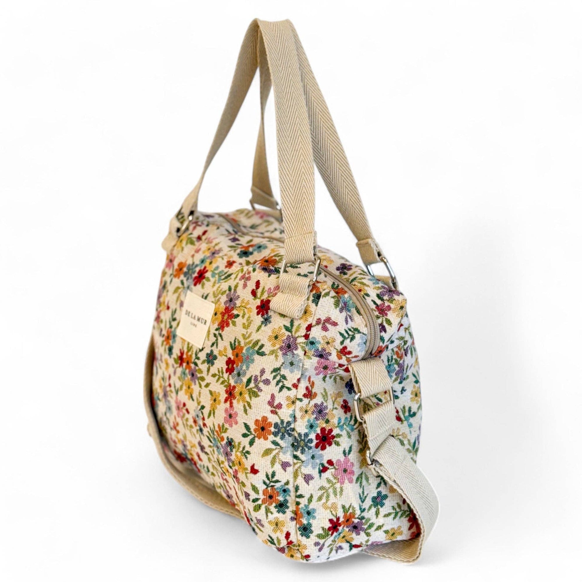De La Mur Jacquardtasche mit Blumenmuster in Beige, Seitenansicht