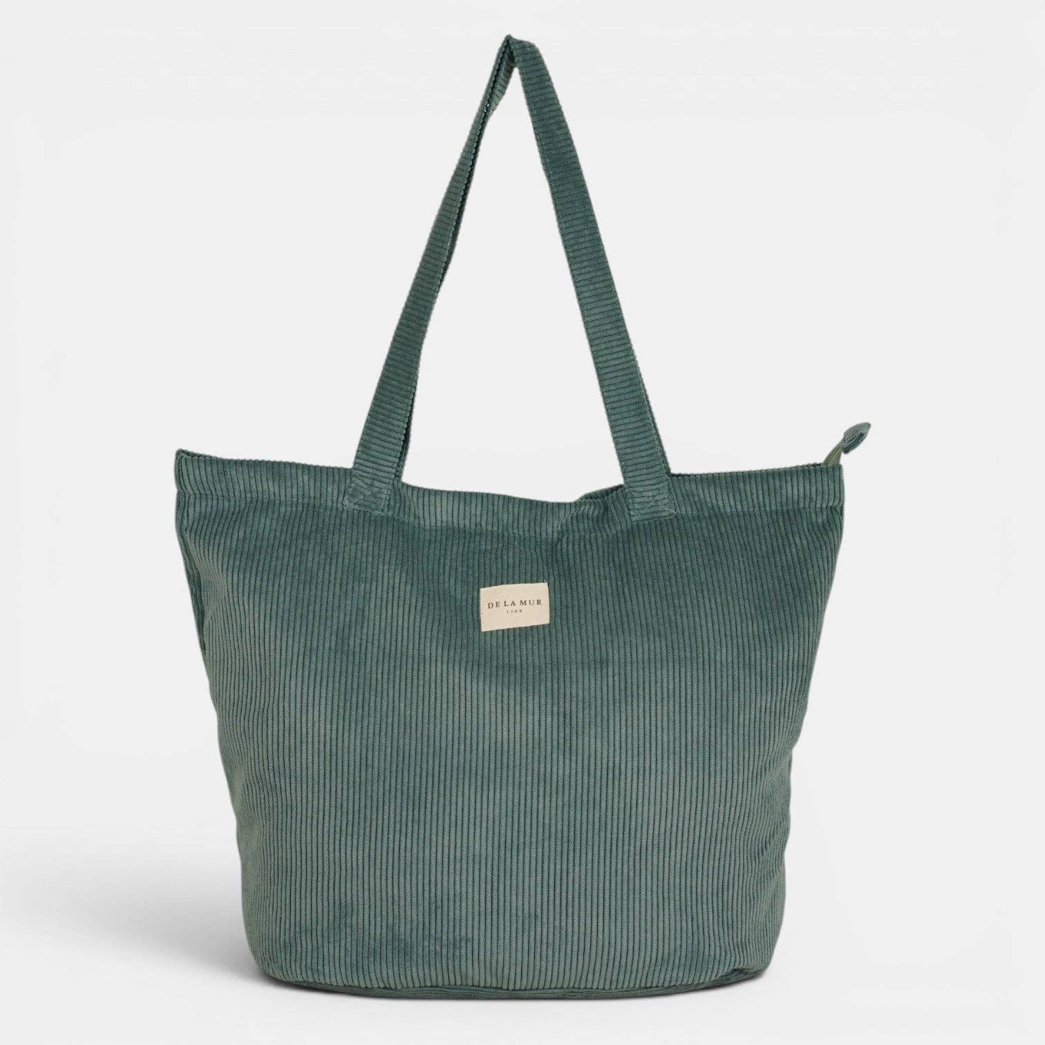Großer blaugrüner De La Mur Jade Shopper aus Cord mit langen Schulterhenkeln und Reißverschluss.