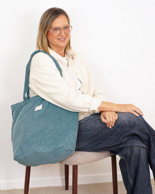 De La Mur Jade großer Cord Shopper in Blaugrün