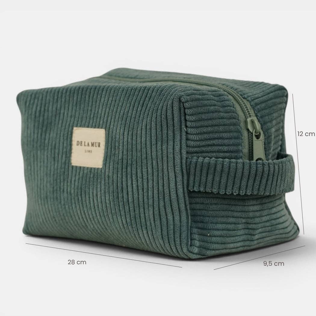 Mittelgroße De La Mur Jade Kosmetiktasche aus blaugrünem Cord