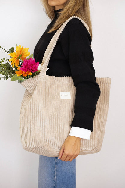 De La Mur Moka großer Breitcord Shopper in Beige
