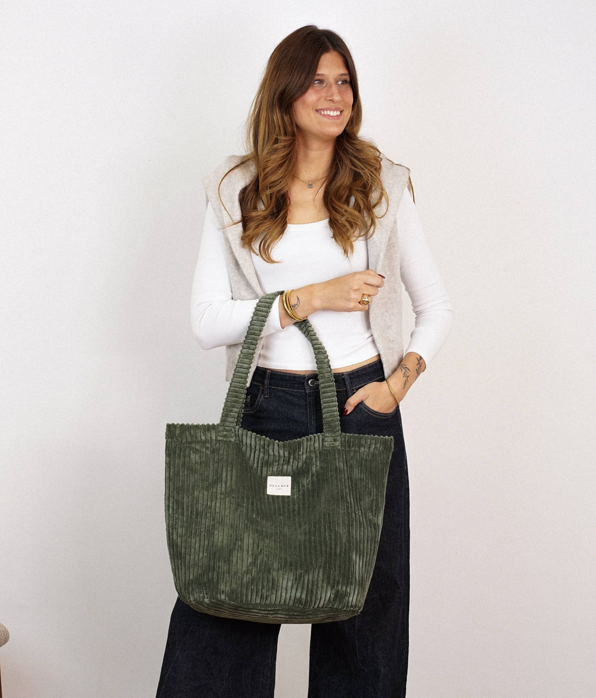 De La Mur Musgo großer Breitcord Shopper in Moosgrün