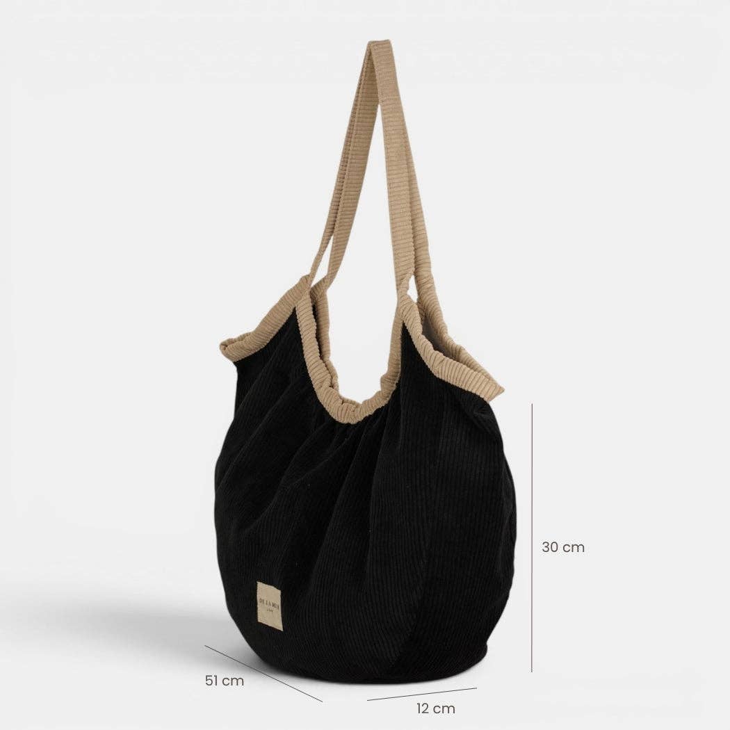 De La Mur Nit schwarzer Cord Shopper mit beiger Paspel