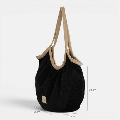 De La Mur Nit schwarzer Cord Shopper mit beiger Paspel