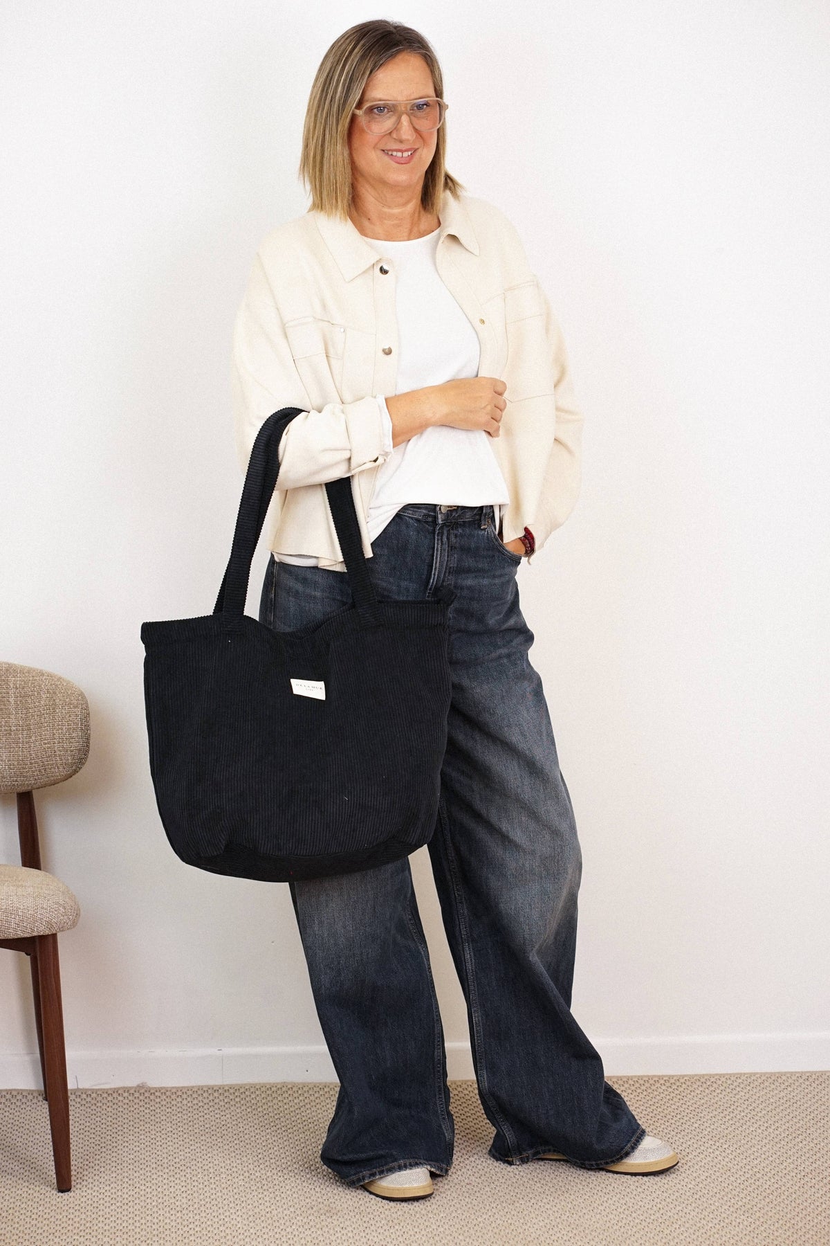 De La Mur Nit große Shopper-Tasche aus schwarzem Cord
