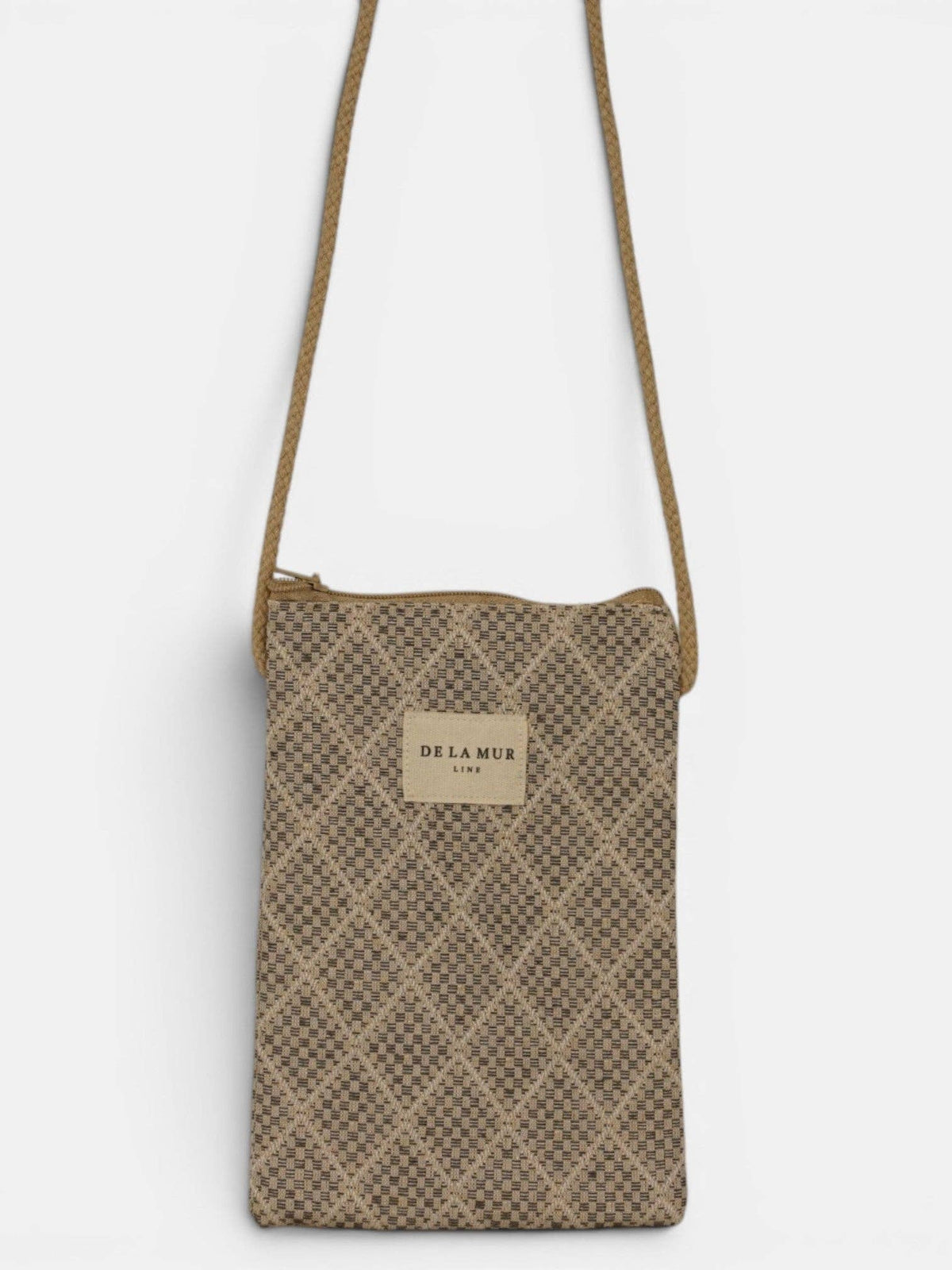 Kleine De La Mur Pant Handytasche mit geometrischem Muster in Grau und Beige
