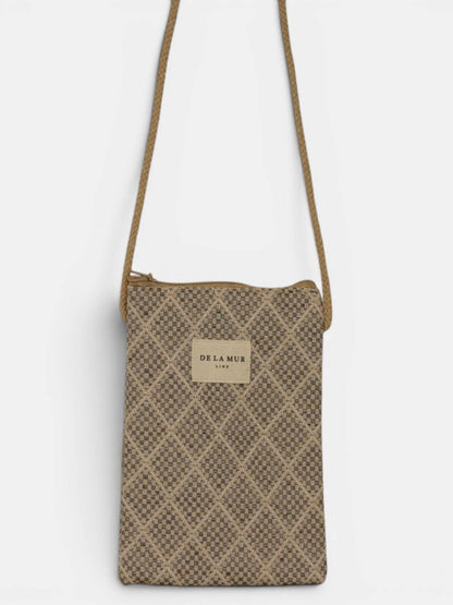 Kleine De La Mur Pant Handytasche mit geometrischem Muster in Grau und Beige

