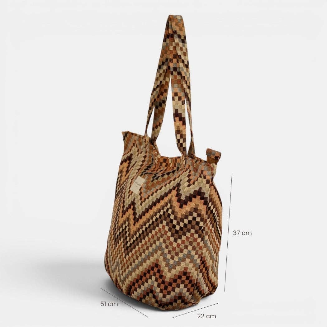 De La Mur Pier großer Shopper mit Zickzackmuster in Braun und Beige