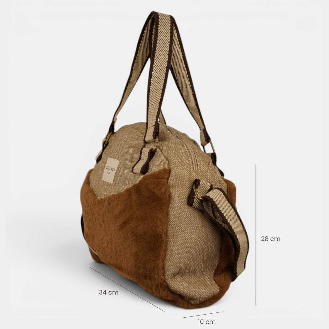 Mittelgroße De La Mur Pile Schultertasche aus braunem Plüsch