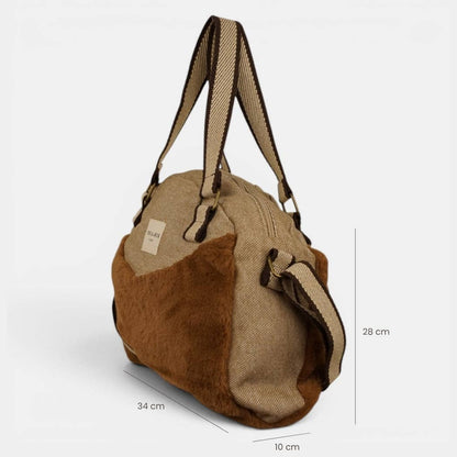 Mittelgroße De La Mur Pile Schultertasche aus braunem Plüsch