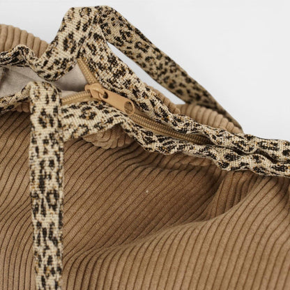 De La Mur Toast Paspeltasche aus beigem Cord mit Leopardenmuster