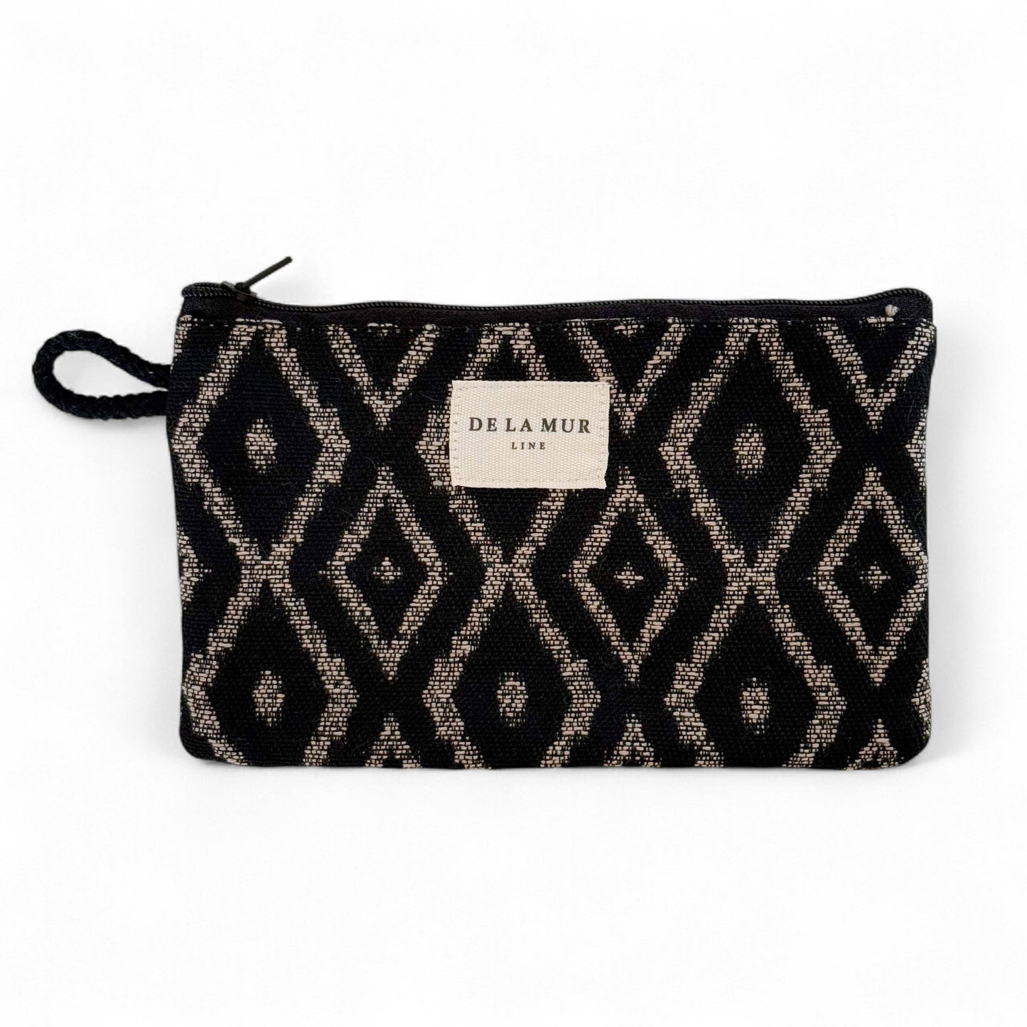 De La Mur Onix Mini-Kosmetiktasche mit geometrischem Muster in Beige-Grau und Schwarz