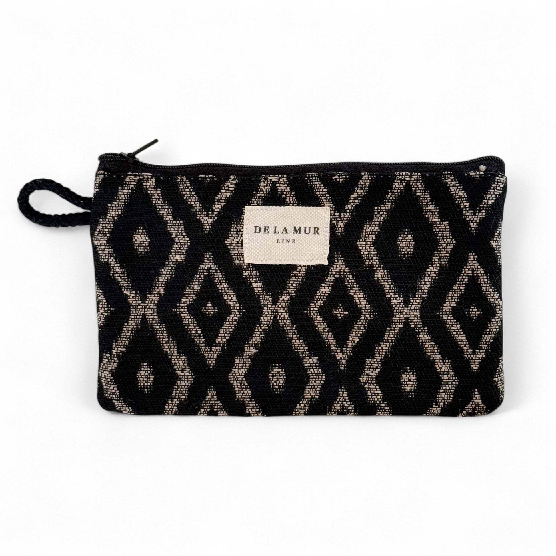 De La Mur Onix Mini-Kosmetiktasche mit geometrischem Muster in Beige-Grau und Schwarz