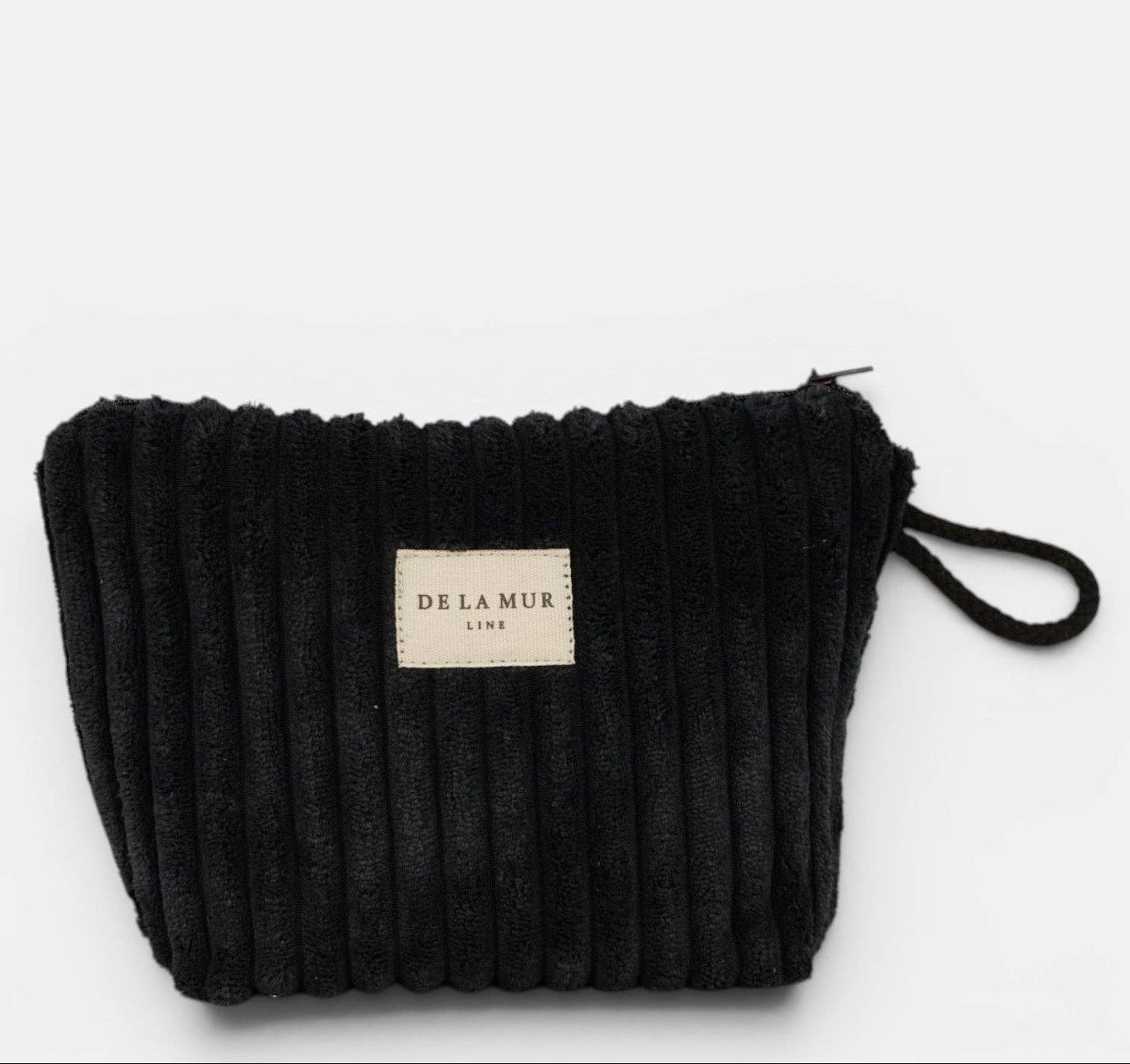 Kleine De La Mur Curly Kosmetiktasche aus schwarzem Breitcord
