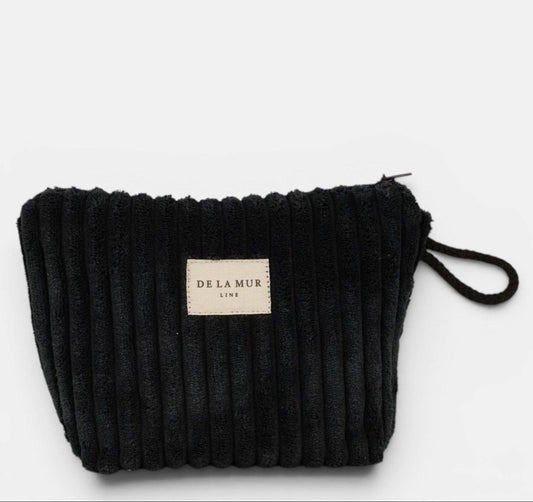 Kleine De La Mur Curly Kosmetiktasche aus schwarzem Breitcord
