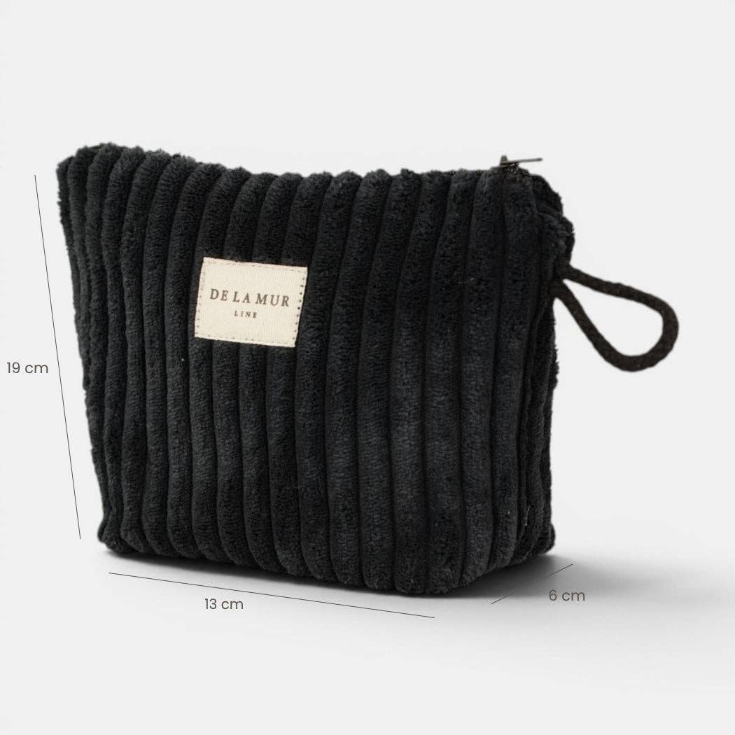 Kleine De La Mur Curly Kosmetiktasche aus schwarzem Breitcord