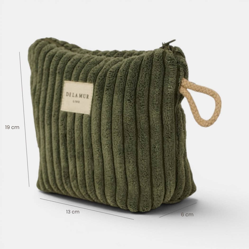 Kleine De La Mur Musgo Kosmetiktasche aus moosgrünem Breitcord