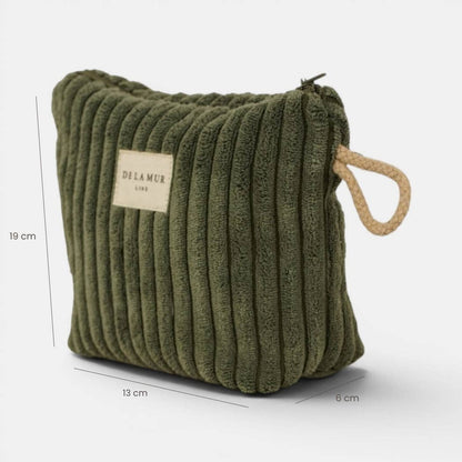 Kleine De La Mur Musgo Kosmetiktasche aus moosgrünem Breitcord