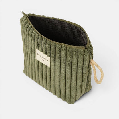 Kleine De La Mur Musgo Kosmetiktasche aus moosgrünem Breitcord