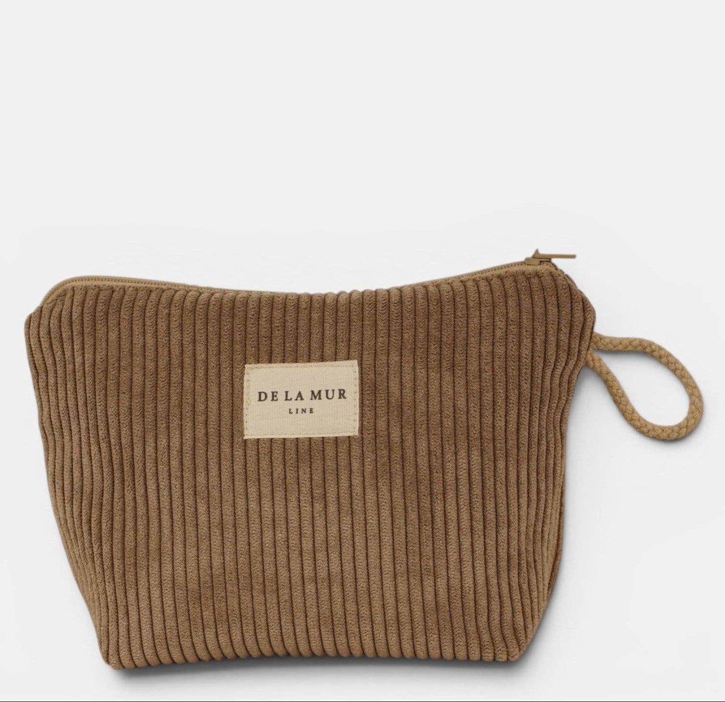 Kleine De La Mur Toast Kosmetiktasche aus beigem Cord mit seitlichem Kordelhenkel
