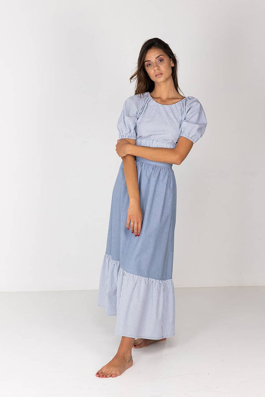 langer gestreifter Baumwollrock aus Öko-Tex zertifizierter Baumwolle – Vorderansicht