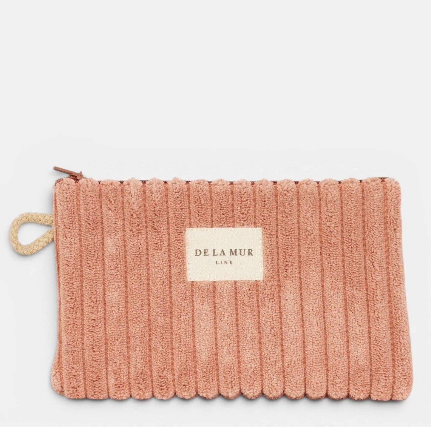 Mini-Kosmetiktasche Crepe von De La Mur aus rosa Breitcord mit beigefarbener Seitenschlaufe
