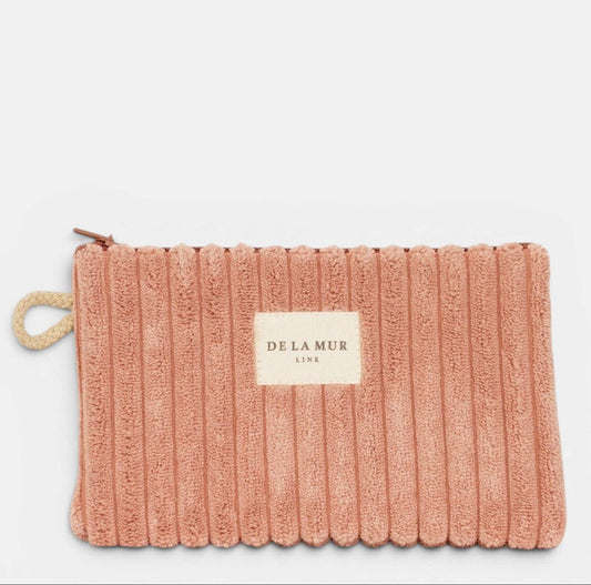 Mini-Kosmetiktasche Crepe von De La Mur aus rosa Breitcord mit beigefarbener Seitenschlaufe
