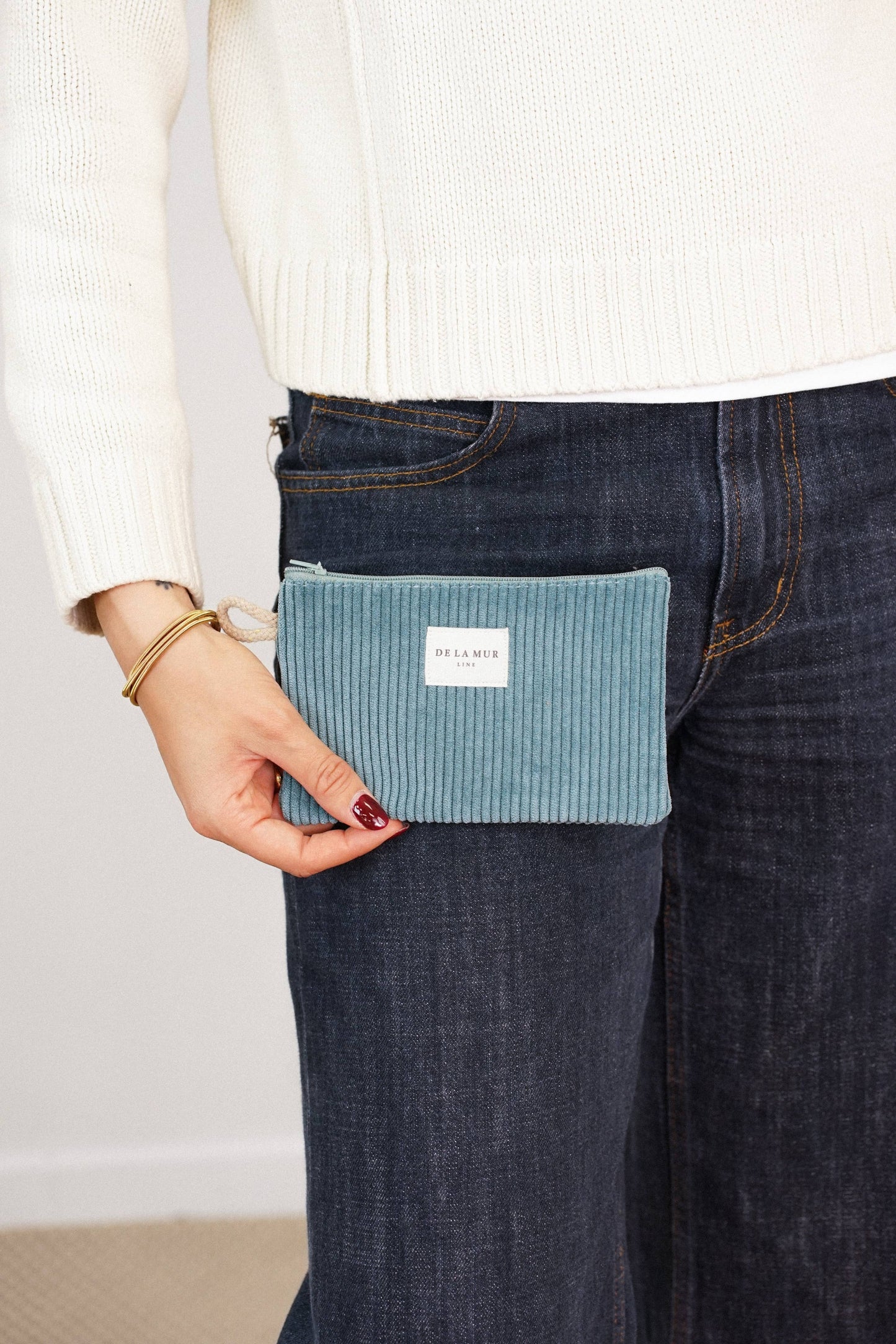 Mini De La Mur Jade Kosmetiktasche aus blaugrünem Cord